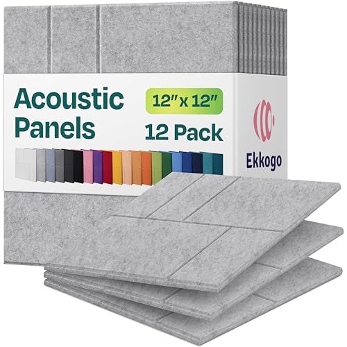 Ekkogo Acoustic Panels 12-Pack Soundproof Wall Panels 12"x12"x0.4" Decorative Sound Dampening for Your Home, Office, Studio, Bedroom & More with Unique GridFrame Carving [Smoky White] - Image 1
