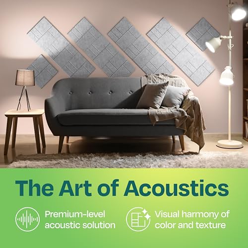 Ekkogo Acoustic Panels 12-Pack Soundproof Wall Panels 12"x12"x0.4" Decorative Sound Dampening for Your Home, Office, Studio, Bedroom & More with Unique GridFrame Carving [Smoky White] - Image 2