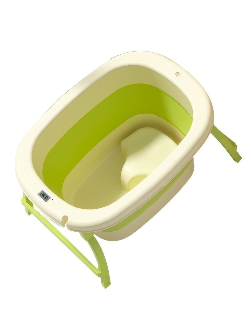 رينوفو حوض استحمام متنقل للأطفال مع ميزان حرارة ومقعد مقاس 60.5X44.5X33 سم حوض استحمام قابل للطي لون أخضر - Image 1