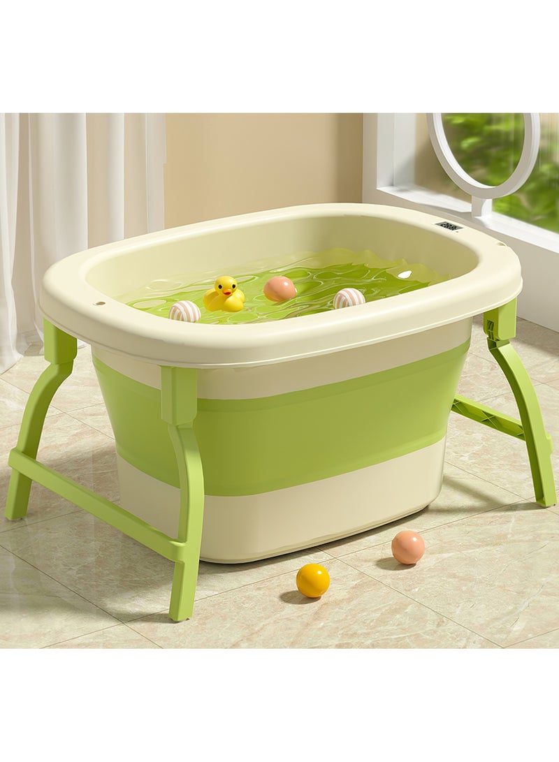 رينوفو حوض استحمام متنقل للأطفال مع ميزان حرارة ومقعد مقاس 60.5X44.5X33 سم حوض استحمام قابل للطي لون أخضر - Image 3