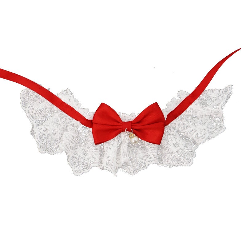 Christmas Pet Saliva Pocket Lace Cute Bow Cat Collar Hood Cat Collar Small Dog Collar - Image 4