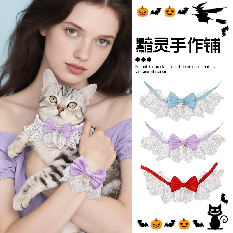Christmas Pet Saliva Pocket Lace Cute Bow Cat Collar Hood Cat Collar Small Dog Collar - Image 2