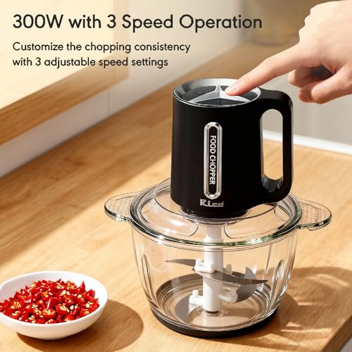 Rico 3 Litre Electric Chopper with Stainless Steel Bowl | 300W Motor | 3 Speed Modes | 4 Stainless Steel Blades | Vegetable & Onion Cutter with Garlic Peeler & Whipper (Transparent.) - Image 3