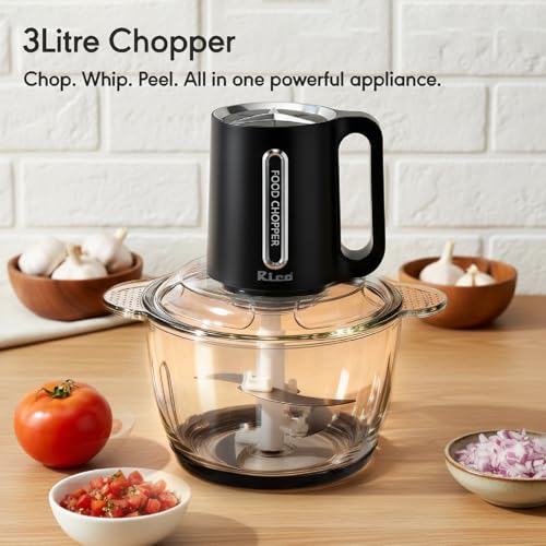 Rico 3 Litre Electric Chopper with Stainless Steel Bowl | 300W Motor | 3 Speed Modes | 4 Stainless Steel Blades | Vegetable & Onion Cutter with Garlic Peeler & Whipper (Transparent.) - Image 2