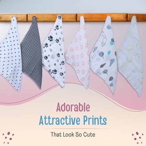 Luv Lap LuvLap Muslin Cotton Cloth Premium Baby Washcloth for New Born, Washable (22 cm x 22 cm) Reusable, Absorbent, Extra Soft Face Towels/Washcloth for Babies, Stars, Balloons Print, Pack of 6, Multicolour - Image 4