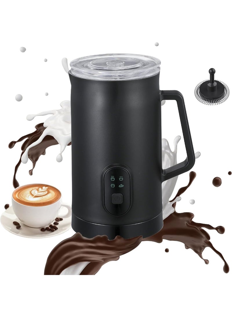 صانع رغوة الحليب، جهاز بخار الحليب الكهربائي 4 في 1، صانع رغوة أوتوماتيكية ساخنة وباردة سعة 350 مل وجهاز تسخين الحليب لللاتيه والكابتشينو والماكياتو، 400 وات باللون الأسود - Image 1
