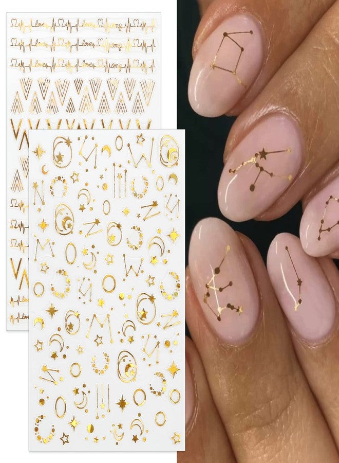 TailaiMei 12 Sheets Gold Moon Star Nail Stickers, 3D Metallic Laser Self-Adhesive Nail Art Decals for Women Manicure DIY or Nail Salon(1000Pcs) - Image 3