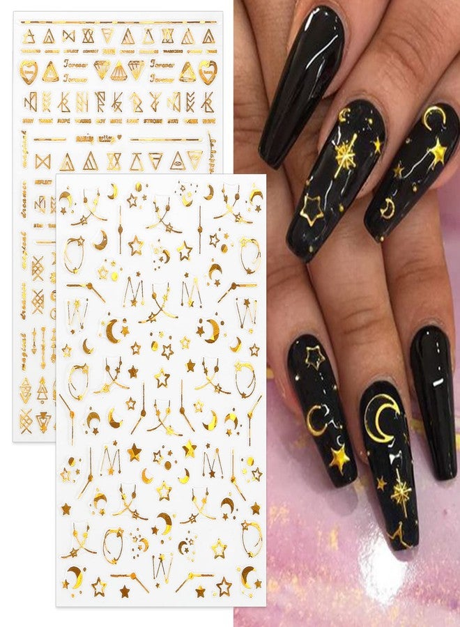 TailaiMei 12 Sheets Gold Moon Star Nail Stickers, 3D Metallic Laser Self-Adhesive Nail Art Decals for Women Manicure DIY or Nail Salon(1000Pcs) - Image 2