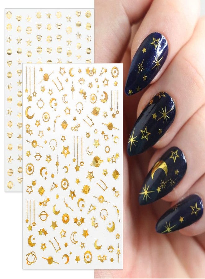 TailaiMei 12 Sheets Gold Moon Star Nail Stickers, 3D Metallic Laser Self-Adhesive Nail Art Decals for Women Manicure DIY or Nail Salon(1000Pcs) - Image 4