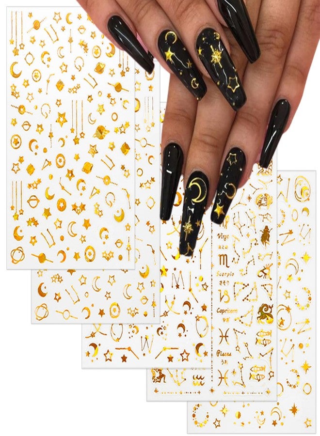 TailaiMei 12 Sheets Gold Moon Star Nail Stickers, 3D Metallic Laser Self-Adhesive Nail Art Decals for Women Manicure DIY or Nail Salon(1000Pcs) - Image 1