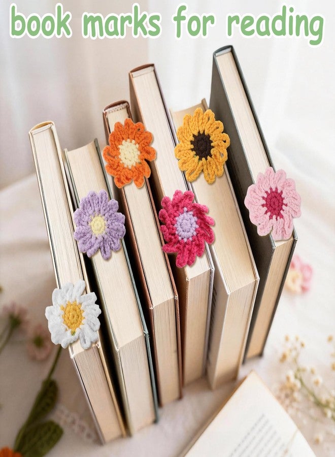 مجموعة من 6 فواصل كتب كروشيه على شكل زهور من TBWHL، فاصل كتاب على شكل زهرة الأقحوان وعباد الشمس للنساء، كروشيه شخصي لمحبي الكتب والمعلمين - Image 4