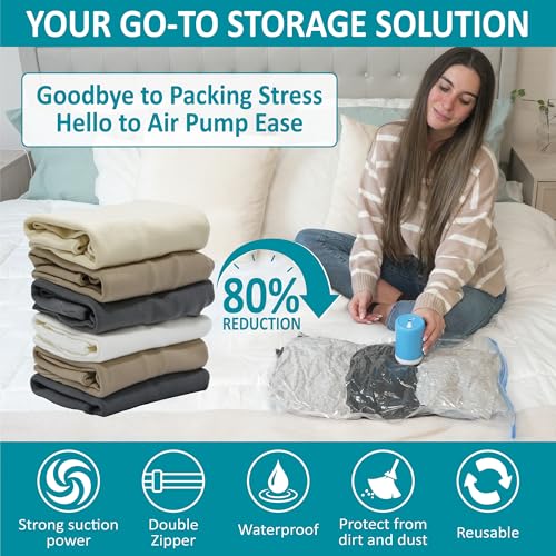 Cozy Essential 26 Pack Vacuum Storage Bags with Portable Electric Pump, Vacuum Seal Space Saver Bags for Clothing, Pillows, Blanket, Bedding, Comforters - Image 2