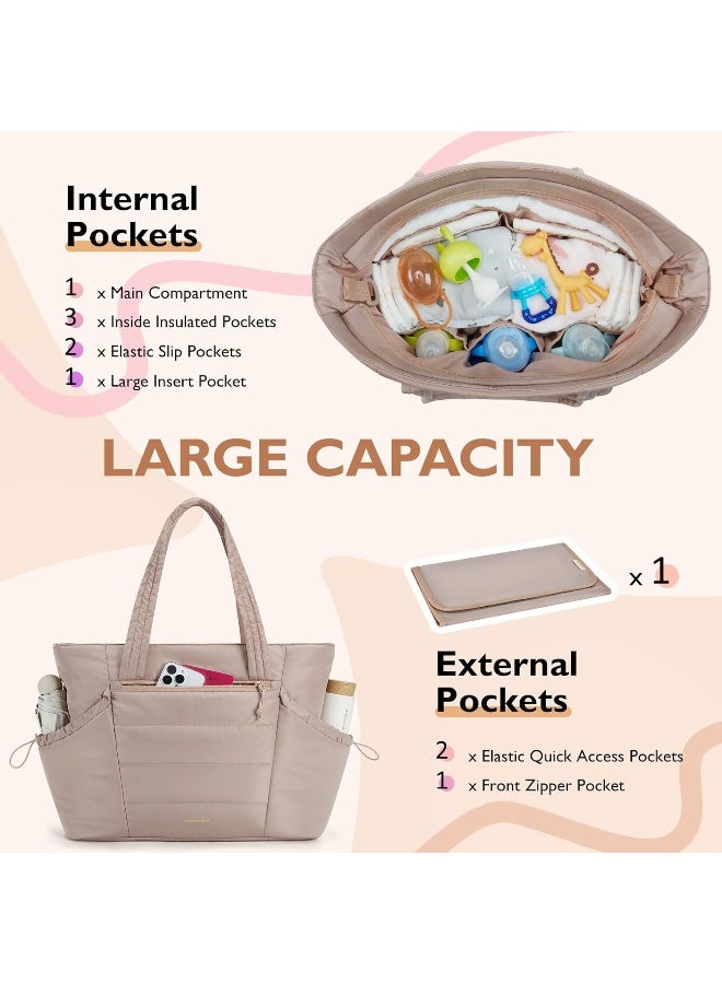 mommore Diaper Bag Tote with Stroller Organizer Puffer Bag Large Capacity Baby Bag with Changing Pad for Travel, Hospital - Image 3