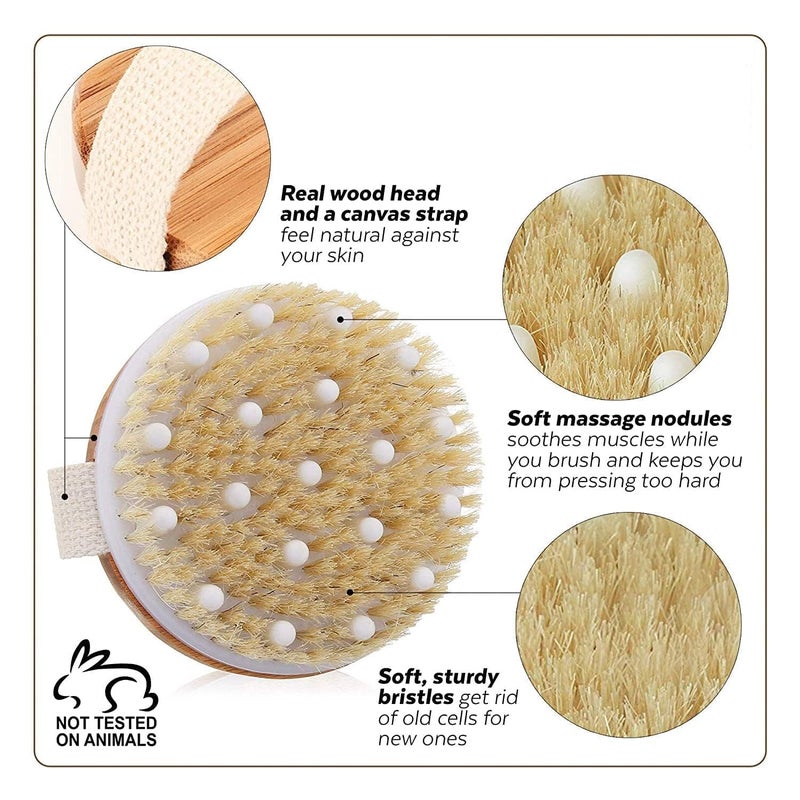 RAHAS Wooden Bath Brush with Massaging Nodes for Dry brushing Wet and Dry Bath Brush for Cellulite and Lymphatic Suitable for all skin types Pack of 1 - Image 2