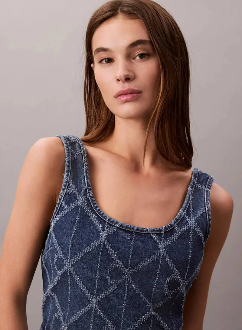 Calvin Klein Jeans CK ATLANTIC Denim Allover Monogram Cropped Tank Top for Women | Best Price UAE