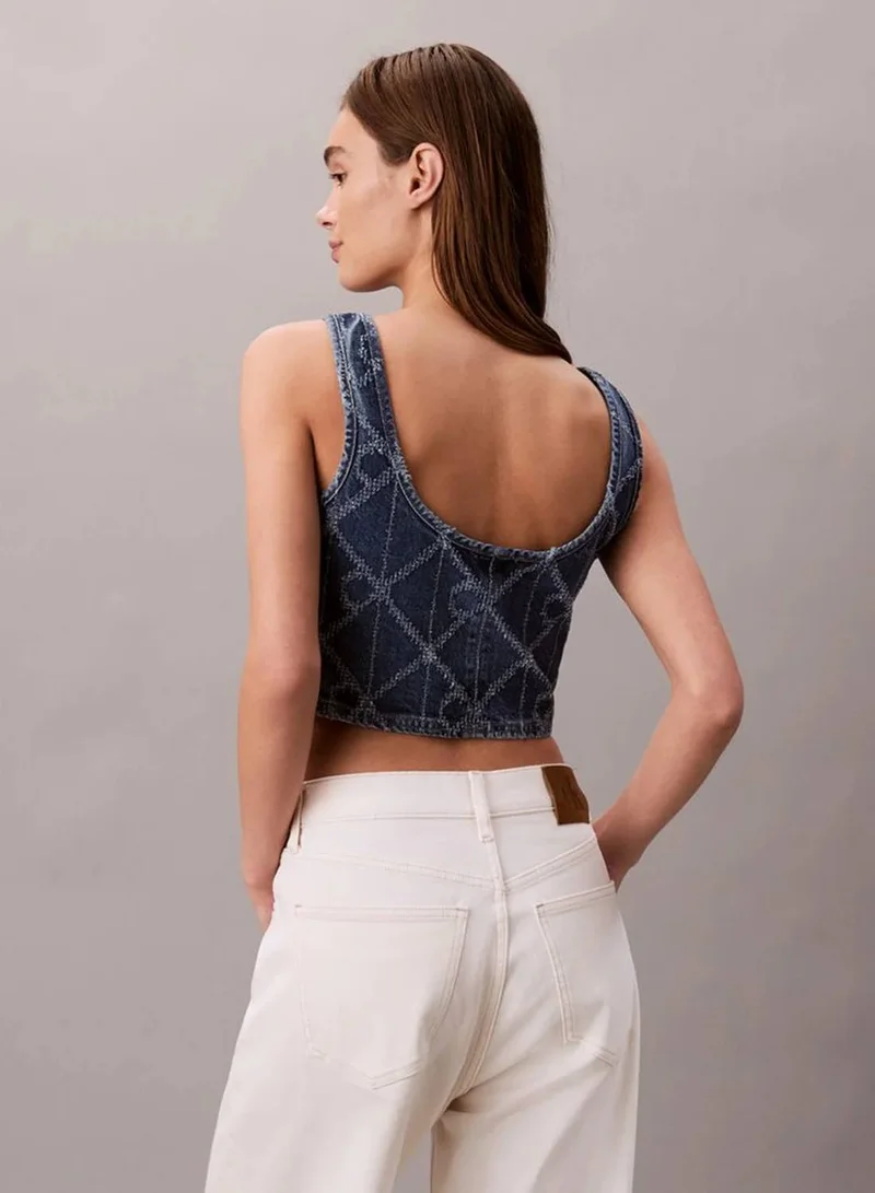 Calvin Klein Jeans CK ATLANTIC Denim Allover Monogram Cropped Tank Top for Women | Best Price UAE