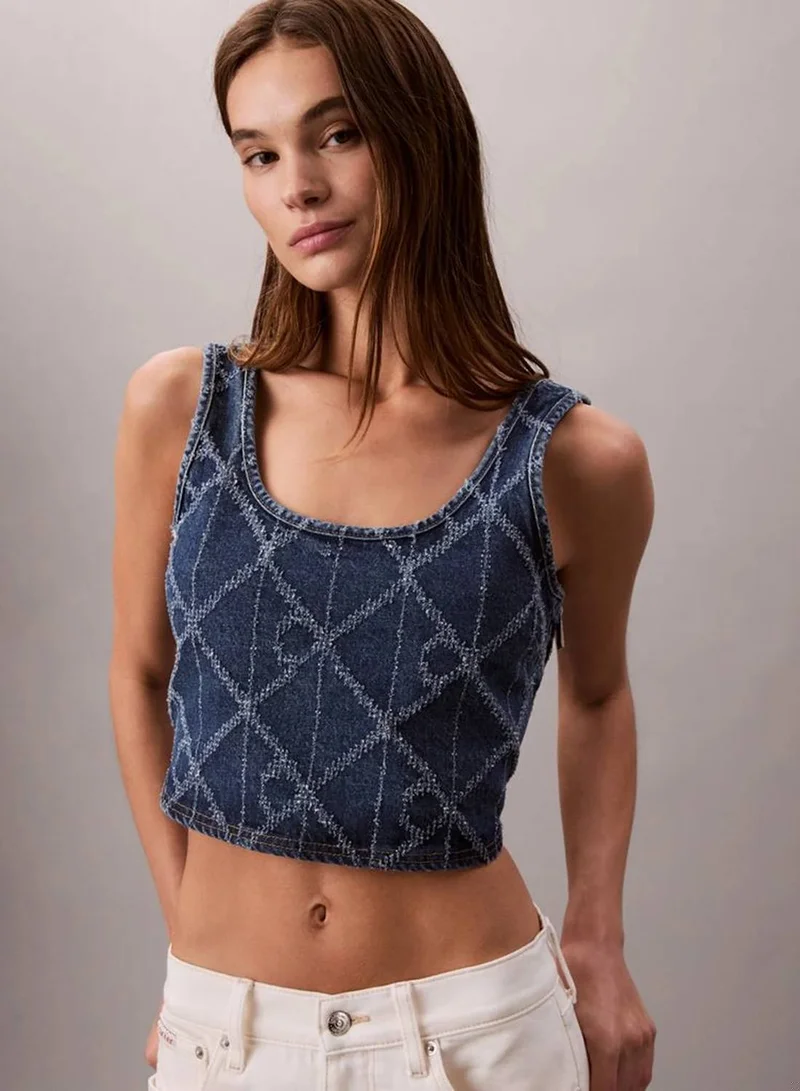 Calvin Klein Jeans CK ATLANTIC Denim Allover Monogram Cropped Tank Top for Women | Best Price UAE