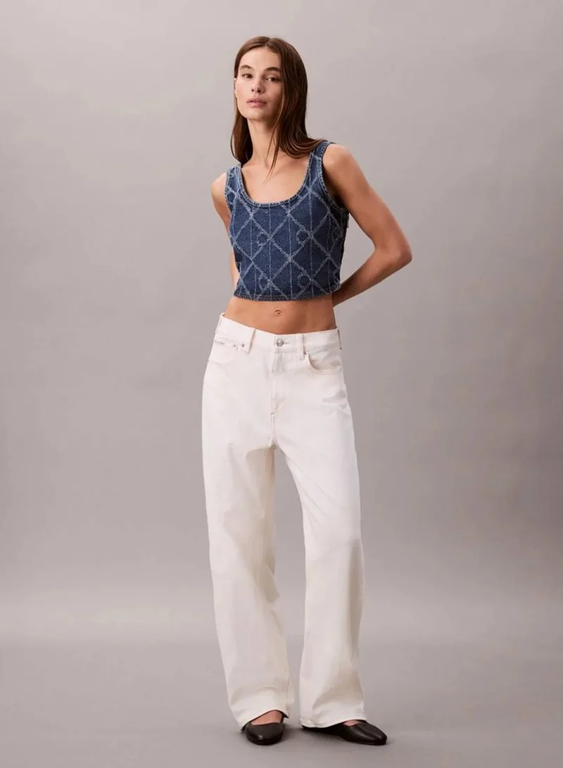 Calvin Klein Jeans CK ATLANTIC Denim Allover Monogram Cropped Tank Top for Women | Best Price UAE