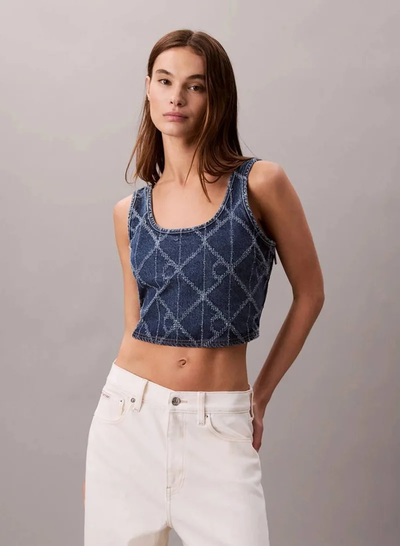 Denim Allover Monogram Cropped Tank Top