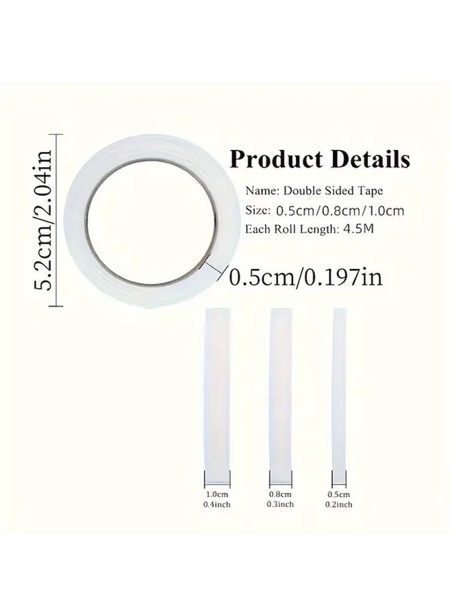 6 Rolls Double Sided Tape 3 Sizes for Crafts Gift Wrapping Office School Supplies White - Image 4