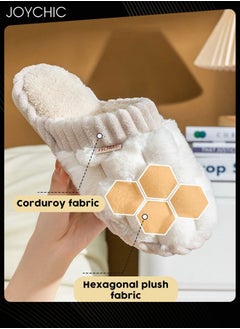 Joychic Female Autumn and Winter Home Flat Slippers Cotton Warm Windproof Breathable Anti-slip Bedroom Slippers for Women White  - Image 2