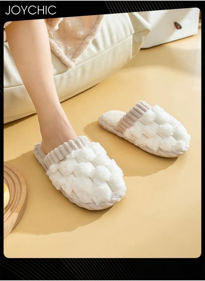 Joychic Female Autumn and Winter Home Flat Slippers Cotton Warm Windproof Breathable Anti-slip Bedroom Slippers for Women White  - Image 4