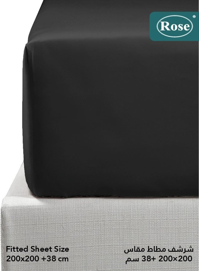 Rose Luxurious Plain Fitted Sheet with Deep Pockets and Pillow Cases, Bed Sheet 3-Pieces Set, Soft & Cozy Microfiber Breathable and Cooling, King Size 200x200+38 cm, Black - Black - Image 3