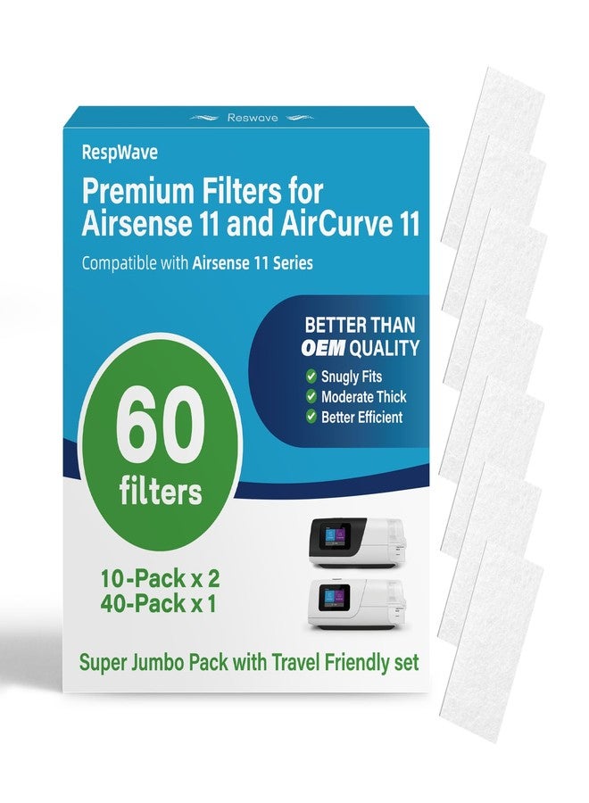 RespWave 60-Pack Premium CPAP Filters Compatible with Airsense 11 & Aircurve 11 Machines, Ultra Fine Replacement with Extra Thick, High Filtration & Smooth Airflow, Travel Friendly - Image 1