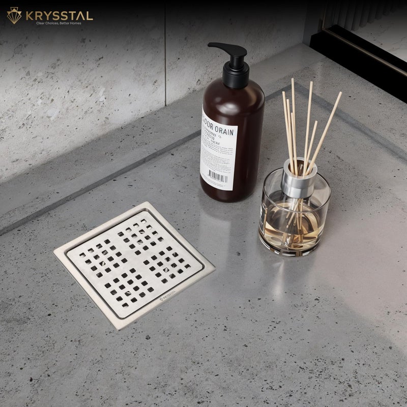 KRYSSTAL Pixel Floor Drain 304 Stainless Steel Square Jali | Designer Matte Finish Grating for Bathroom (5x5 Inches) - Image 3
