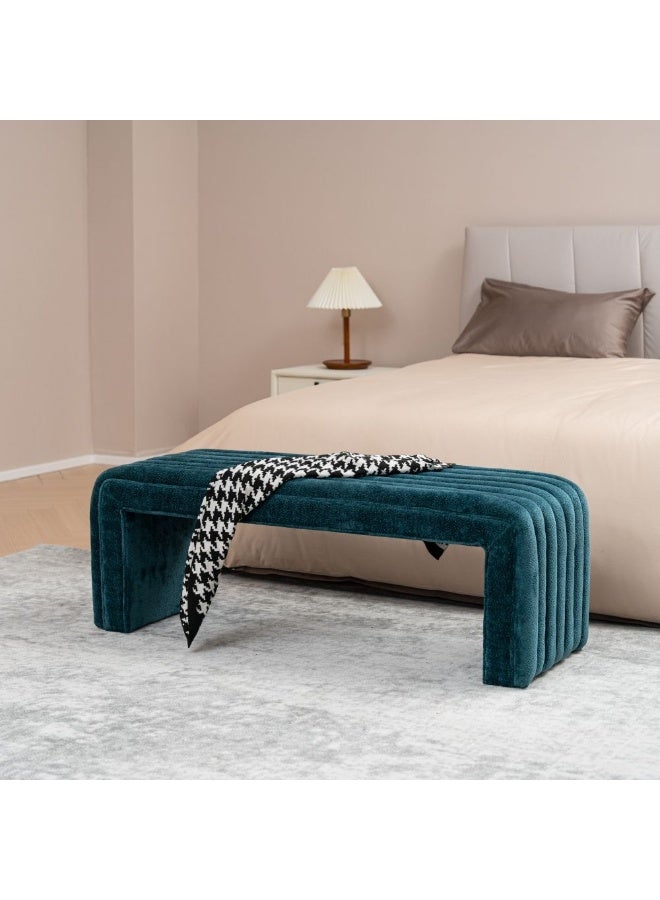 DANUBE HOME Lizza Bench | Multi-Functional Stool | Upholstered Footrest Without Storage L126xW42xH45cm -Shiny Teal Blue - Image 1