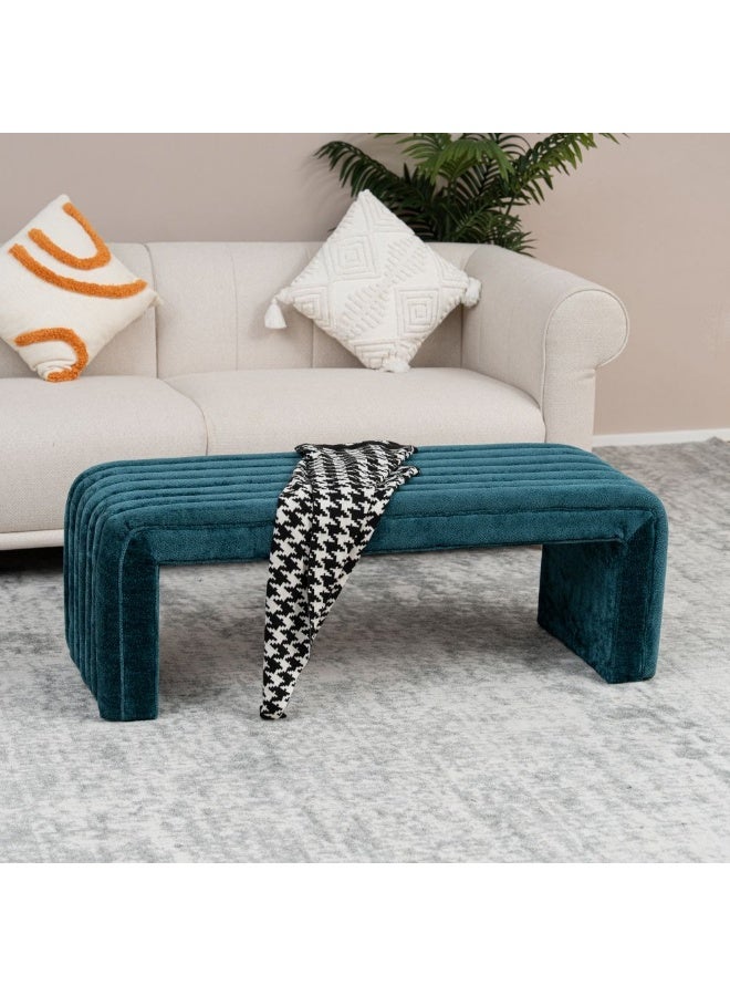 DANUBE HOME Lizza Bench | Multi-Functional Stool | Upholstered Footrest Without Storage L126xW42xH45cm -Shiny Teal Blue - Image 5