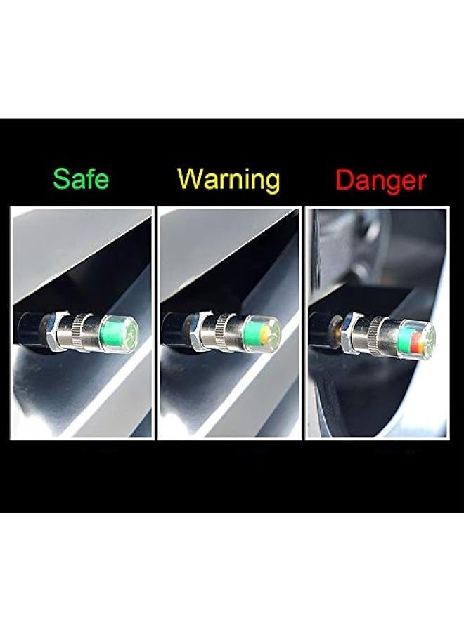 غطاء صمام ضغط إطارات السيارة 4 قطع، تحذير أمان بمؤشر استشعار 3 ألوان، غطاء غبار صمام الإطارات، أغطية صمامات هواء، أغطية مضادة للسرقة مع صواميل ومفتاح - Image 4