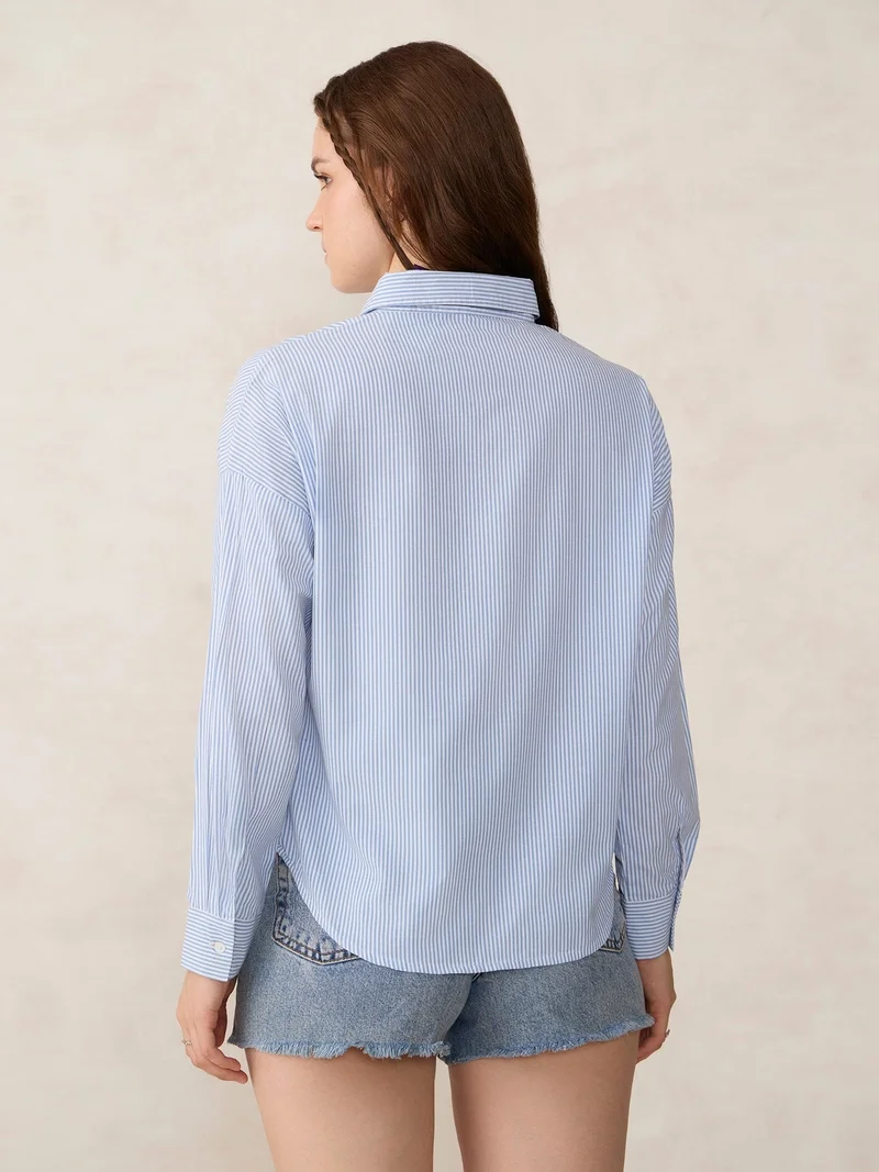 أوجيدر Blue Oversized Drop Shoulder Stripe Shirt