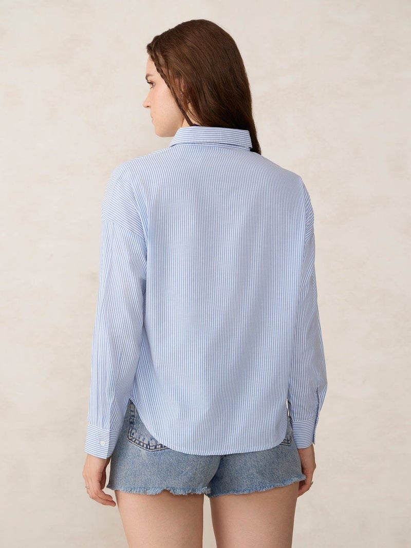 OUTZIDR Blue Oversized Drop Shoulder Stripe Shirt - Image 2
