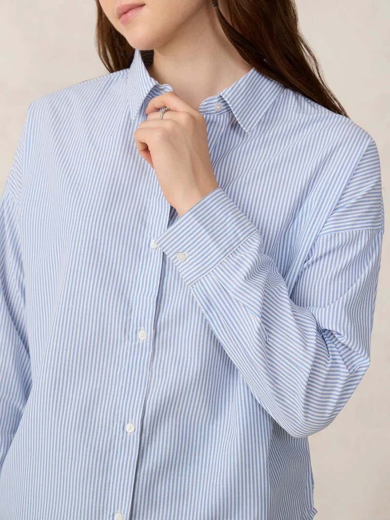 Outzidr  Blue Oversized Drop Shoulder Stripe Shirt  | Best Price UAE