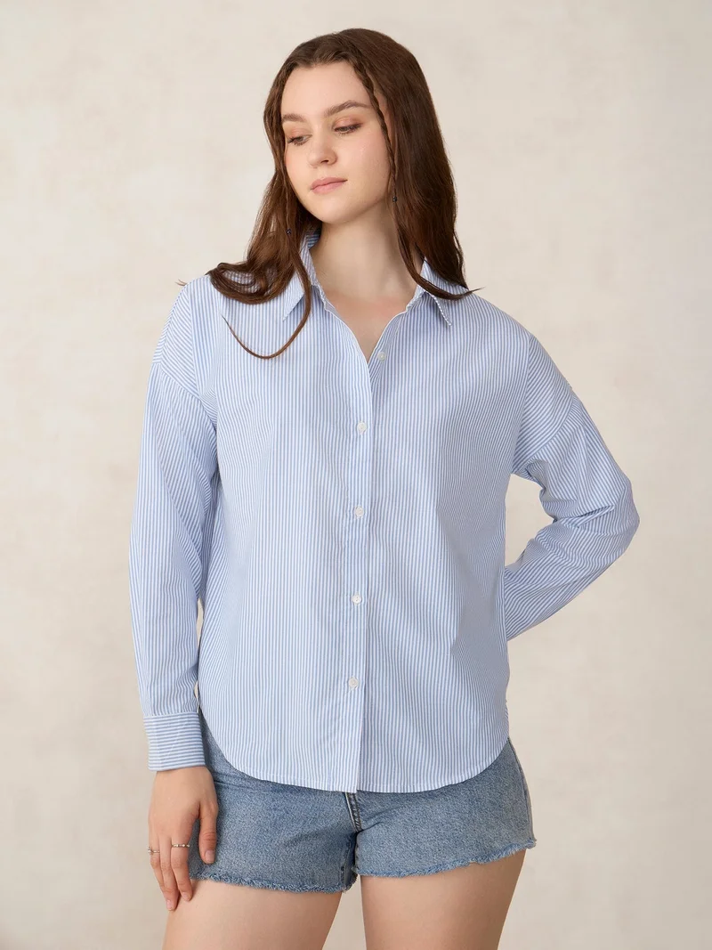 أوجيدر Blue Oversized Drop Shoulder Stripe Shirt