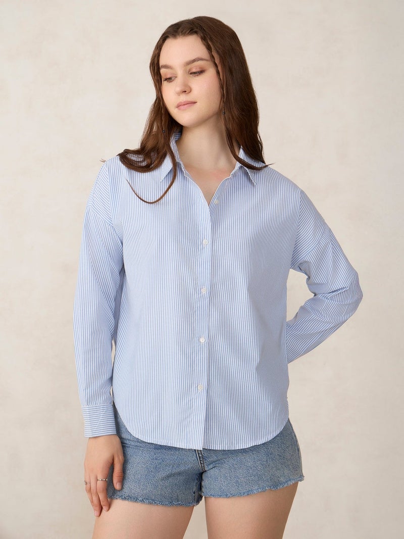 OUTZIDR Blue Oversized Drop Shoulder Stripe Shirt - Image 1