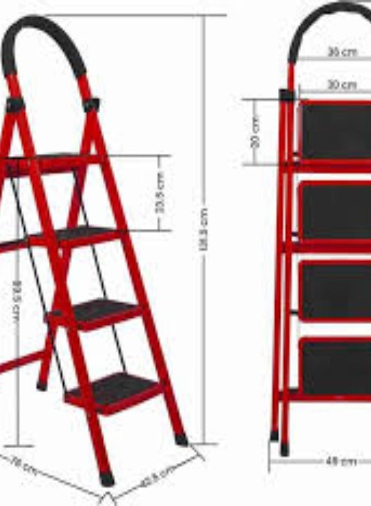 KNP KNP Red foldable ladder with 4 steps is a versatile and practical tool for reaching higher places safely and conveniently.  - Image 2