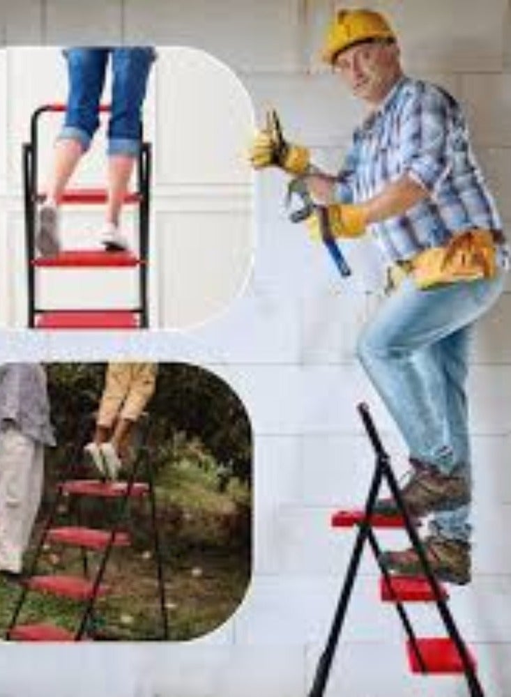 KNP KNP Red foldable ladder with 4 steps is a versatile and practical tool for reaching higher places safely and conveniently.  - Image 3