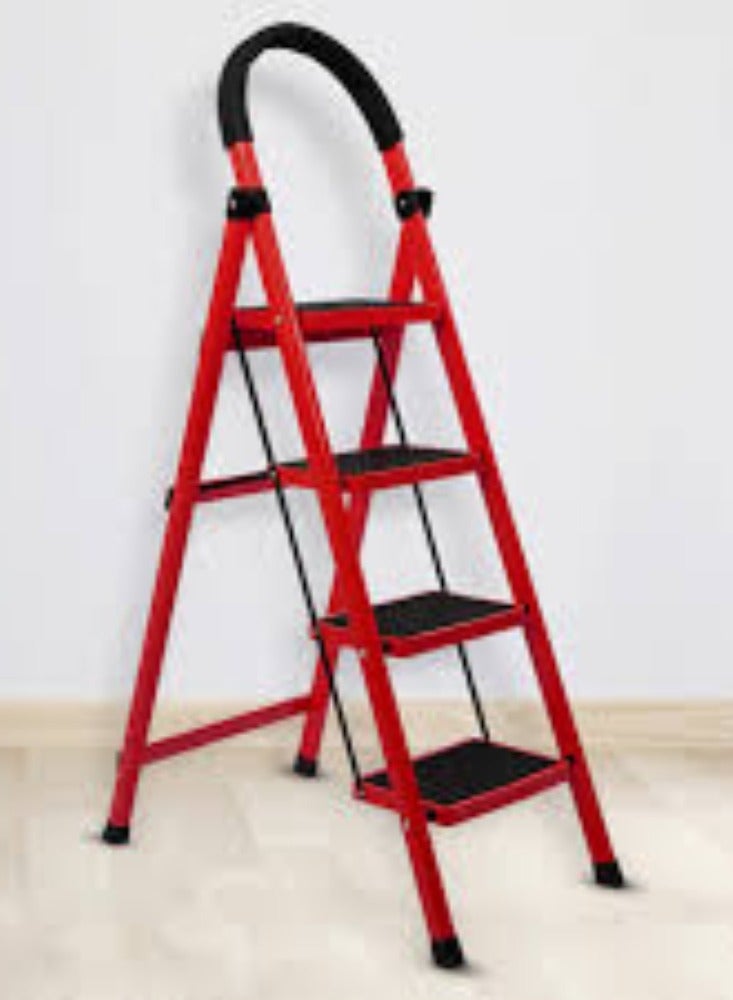 KNP KNP Red foldable ladder with 4 steps is a versatile and practical tool for reaching higher places safely and conveniently.  - Image 1
