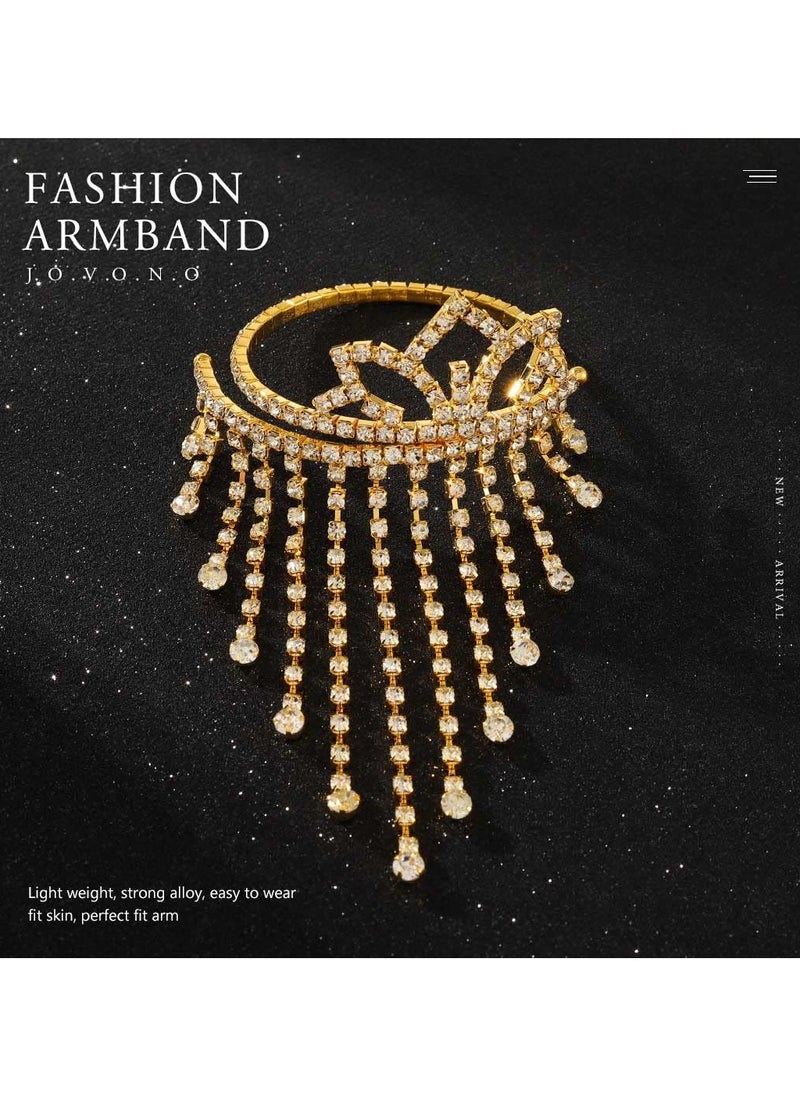 SYOSI - Rhinestone Tassel Arm Cuff Bracelet for Women and Girls, Layered Crystal Upper Arm Jewelry, Adjustable Open Cuff Armband, Elegant and Dainty Accessory for Parties, Ceremonies and Special Occasions - Image 1
