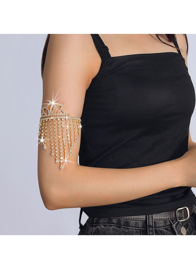 SYOSI - Rhinestone Tassel Arm Cuff Bracelet for Women and Girls, Layered Crystal Upper Arm Jewelry, Adjustable Open Cuff Armband, Elegant and Dainty Accessory for Parties, Ceremonies and Special Occasions - Image 1