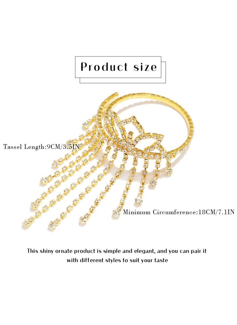 SYOSI - Rhinestone Tassel Arm Cuff Bracelet for Women and Girls, Layered Crystal Upper Arm Jewelry, Adjustable Open Cuff Armband, Elegant and Dainty Accessory for Parties, Ceremonies and Special Occasions - Image 1