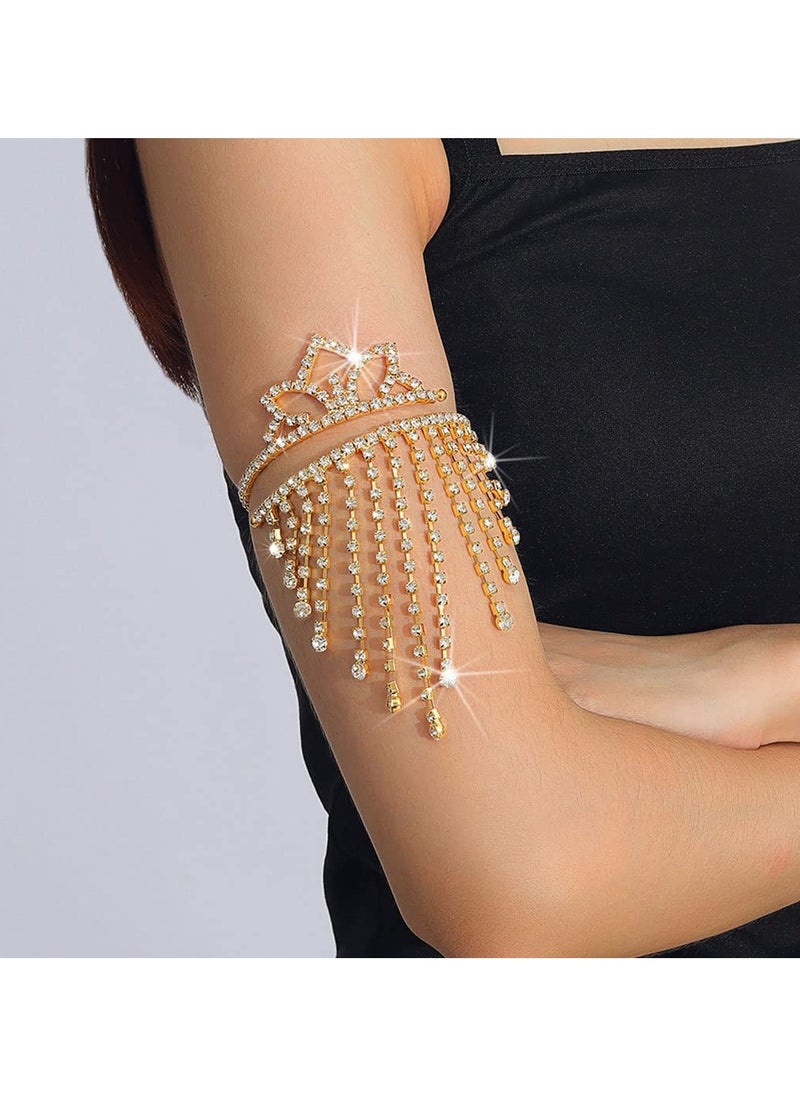 SYOSI - Rhinestone Tassel Arm Cuff Bracelet for Women and Girls, Layered Crystal Upper Arm Jewelry, Adjustable Open Cuff Armband, Elegant and Dainty Accessory for Parties, Ceremonies and Special Occasions - Image 1