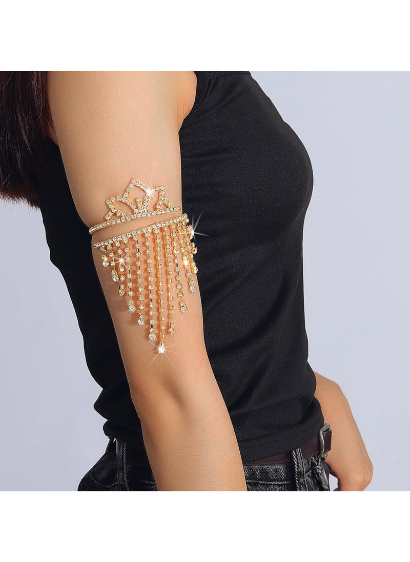SYOSI - Rhinestone Tassel Arm Cuff Bracelet for Women and Girls, Layered Crystal Upper Arm Jewelry, Adjustable Open Cuff Armband, Elegant and Dainty Accessory for Parties, Ceremonies and Special Occasions - Image 1