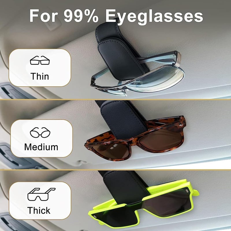 OZORI 2 Pack Sunglasses Holders, Car Visor Magnetic Leather Glasses Eyeglass Hanger Clip For Car, Ticket Card Clip Eyeglasses Mount(Black) - Image 4