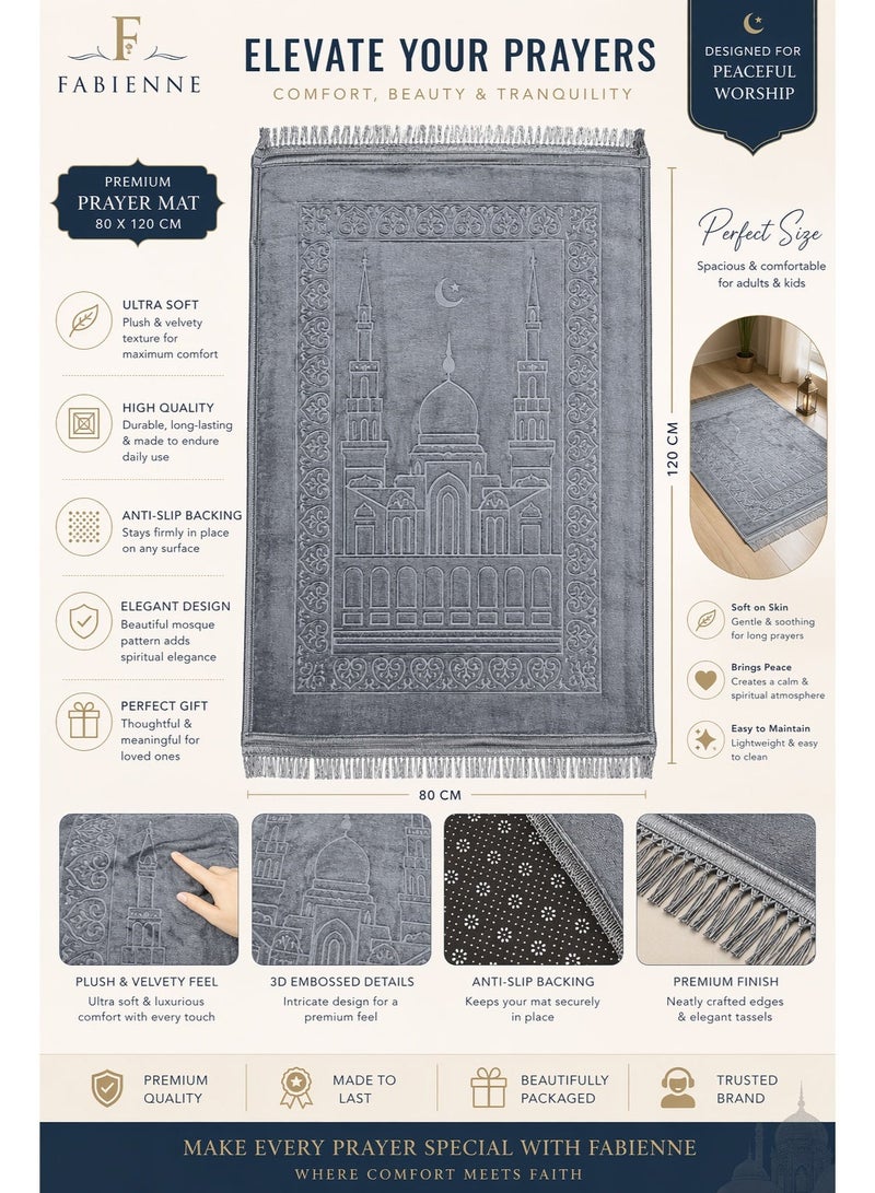 Fabienne Anti-Slip Velvet Thick Prayer Mat Grey 80x120cm - Image 2
