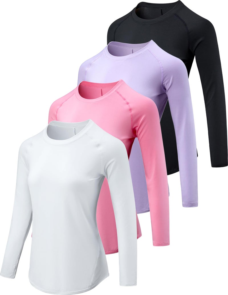 Liberty Pro 4-Pack: Womens Long Sleeve Athletic Tops with Thumb Holes – Dry Fit Active Crewneck Workout Tees (Set 1, Medium) - Image 1