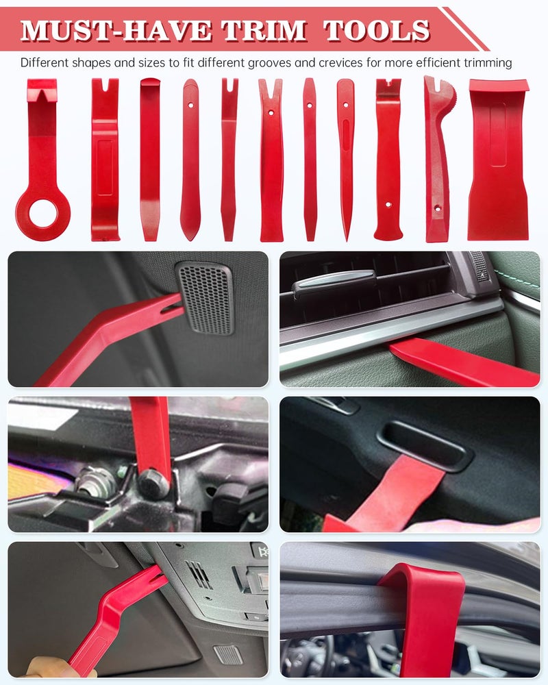Poraxy 19Pcs Trim Removal Tool,Car Panel Door Audio Trim Removal Tool Kit, Auto Clip Pliers Fastener Remover Pry Tool Set with Storage Bag - Image 2