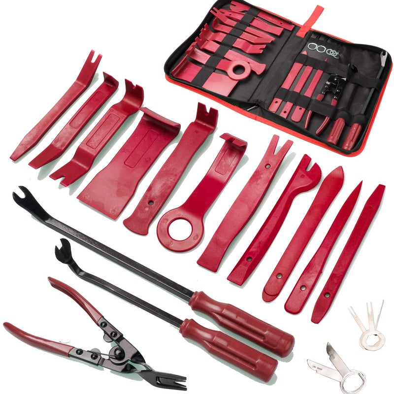 Poraxy 19Pcs Trim Removal Tool,Car Panel Door Audio Trim Removal Tool Kit, Auto Clip Pliers Fastener Remover Pry Tool Set with Storage Bag - Image 1